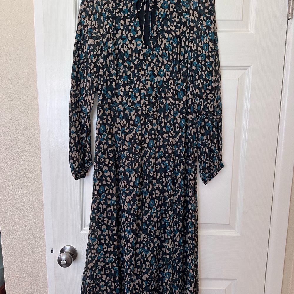 Tommy Hilfiger Teal and Black Long Sleeve Animal Print Maxi Dress